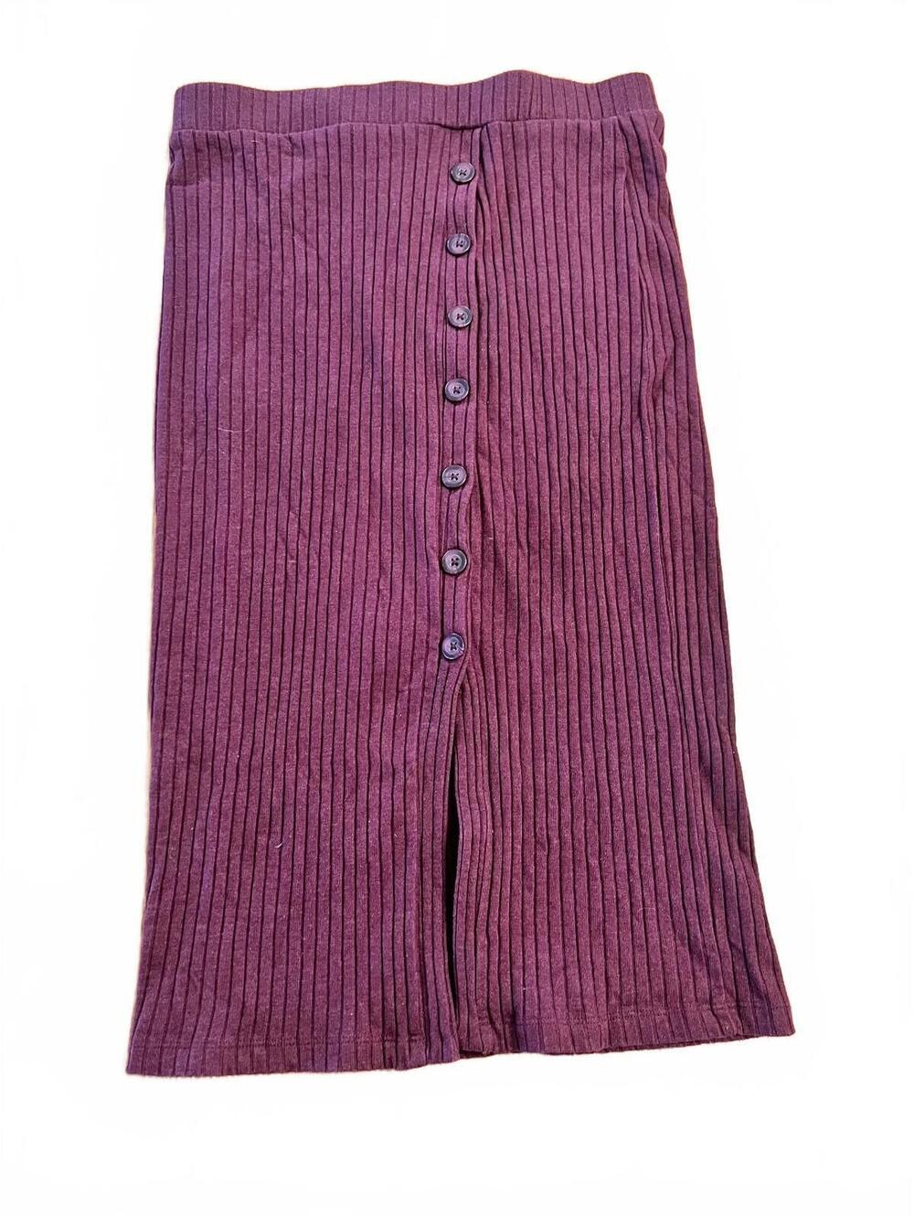 Time and Tru Ribbed Button Front Midi Skirt in Burgundy - Size S (4-6)